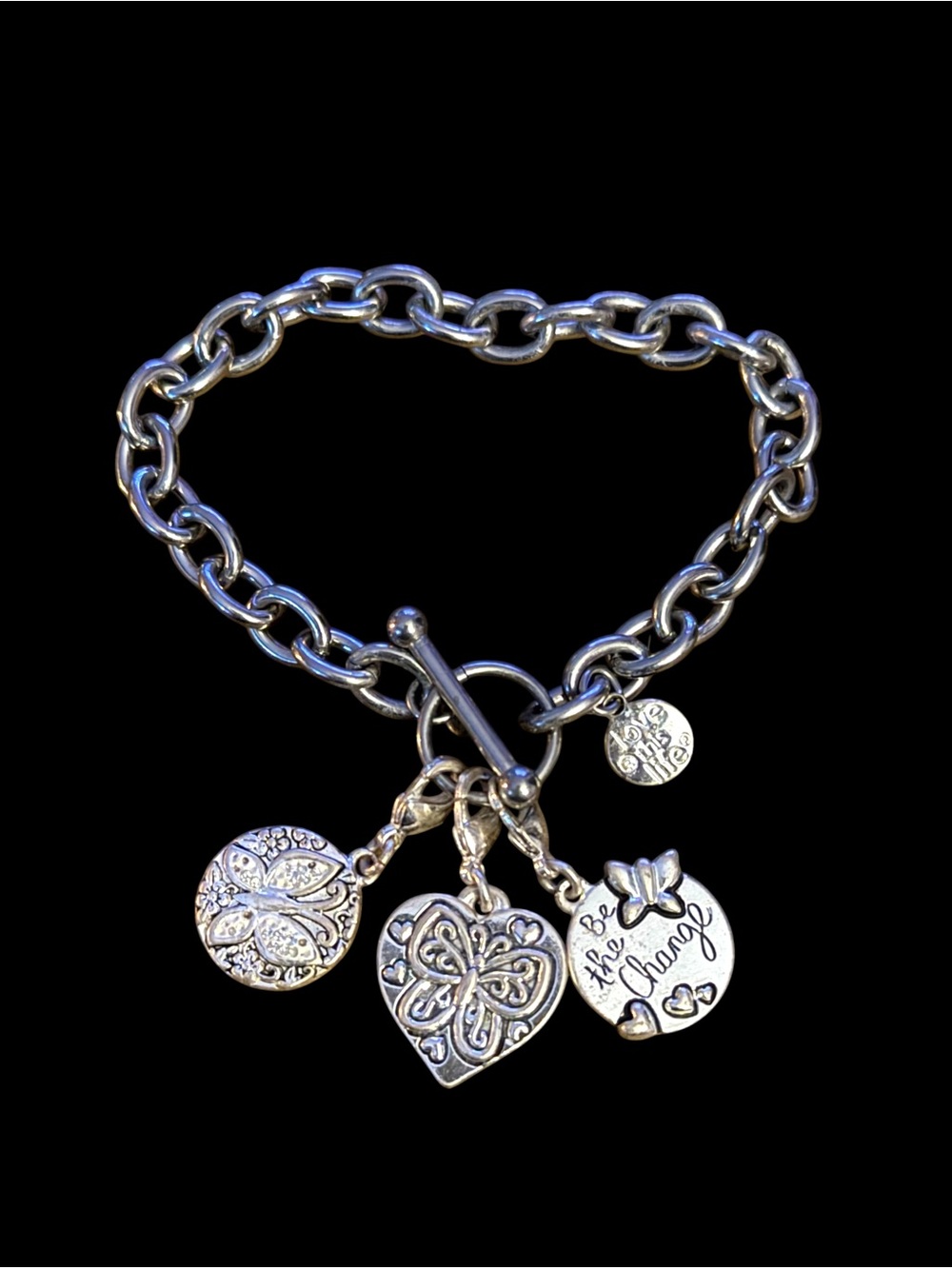Love This Life silver tone charm toggle bracelet